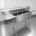 Thumbnail image #3 for Steel Works Stainless 18-Gauge 304 Stainless Steel Three Compartment Sink with Left & Right Drainboards