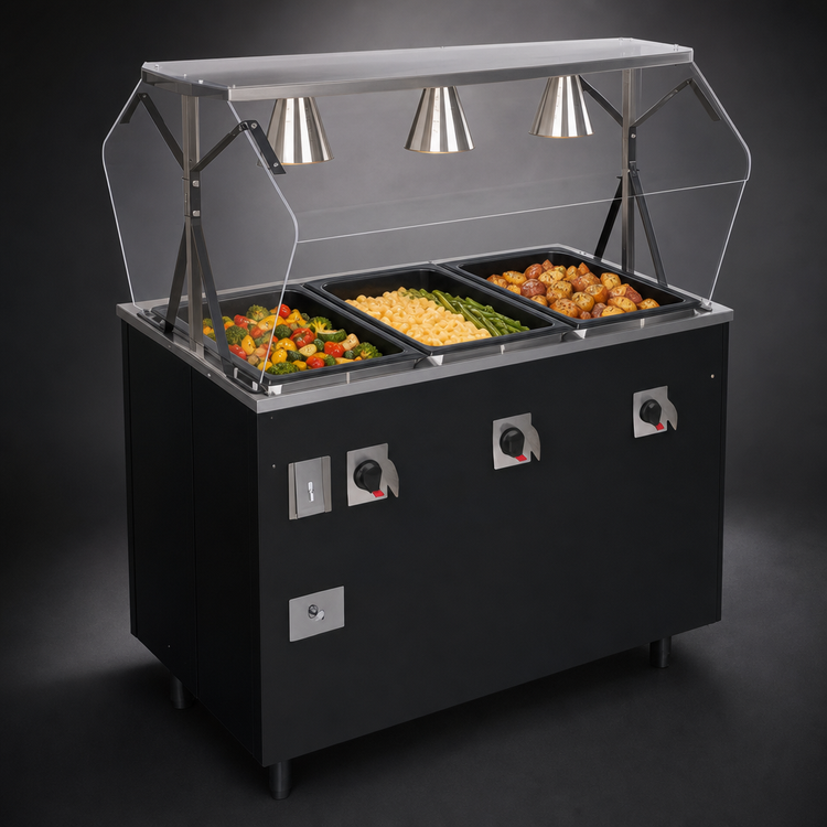 Product image #3 for Vollrath 2-Series Affordable Portable™ Deluxe 4-Well Mobile Hot Food Station with Buffet Breath Guard