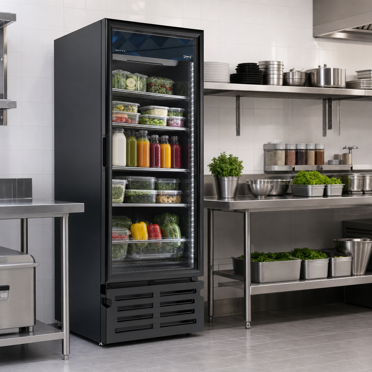 Product image #3 for Omcan One-Section Reach-In Refrigerator with Glass Door, 19.2 Cu. Ft., Bottom-Mount, Black