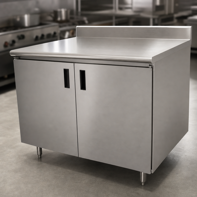 Product image #3 for Advance Tabco Special Value Economy 72-Inch x 30-Inch Enclosed Work Table with Sliding Door Cabinet Base, 16-Gauge 304 Stainless Steel Top, and 5-Inch Backsplash