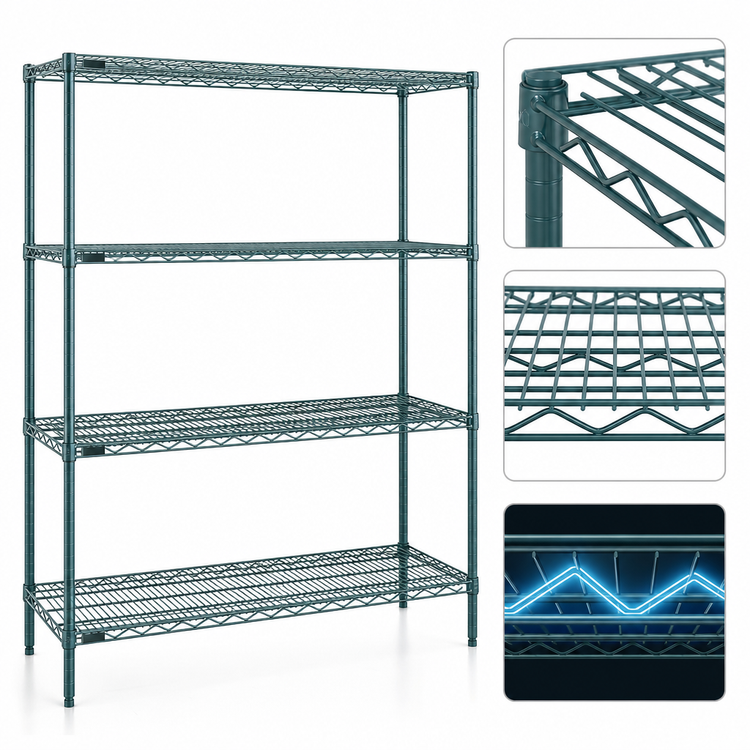 Product image #3 for Redipak Red-i-Pak 4-Tier Wire Shelving Unit, 60W x 24D x 74H Inches, Blue-Green Hybrid Epoxy Finish