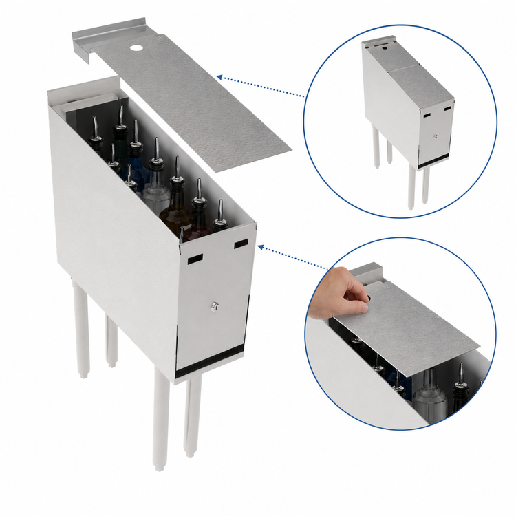 Product image #3 for Krowne Royal Series Freestanding Underbar Liquor Bottle Display Unit with Removable Locking Cover, 10-Bottle Capacity