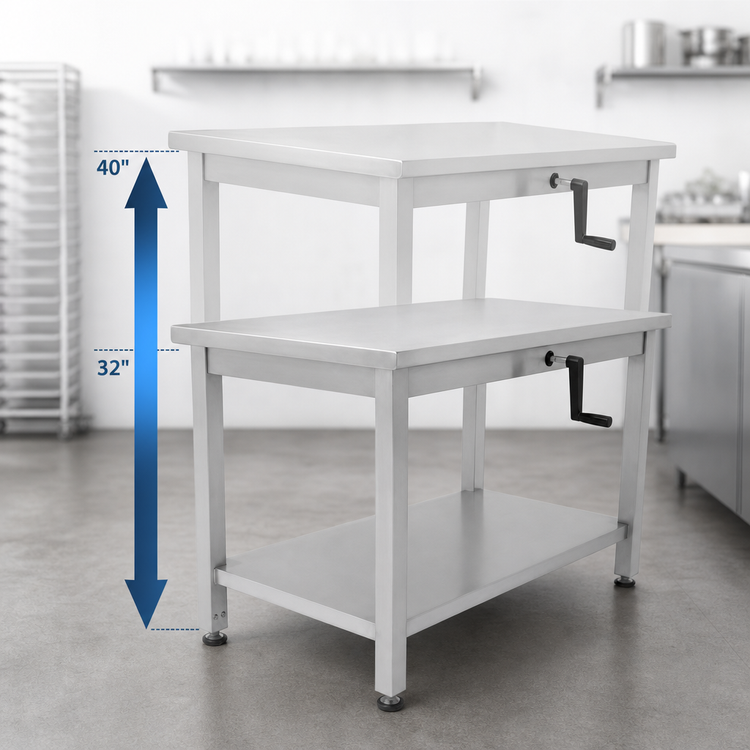 Product image #3 for John Boos Ergonomic Hydraulic Lift Stainless Steel Work Table with Undershelf, 72 x 30 Inch