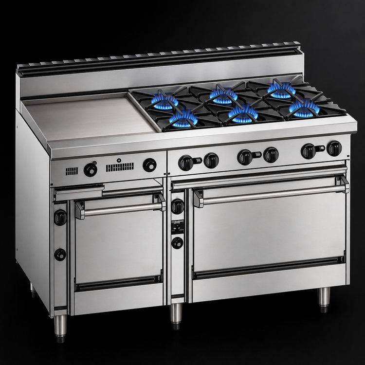 Product image #3 for Bistro 60-Inch Gas Restaurant Range with 6 Open Burners, 24-Inch Griddle, Space Saver Oven and Convection Oven