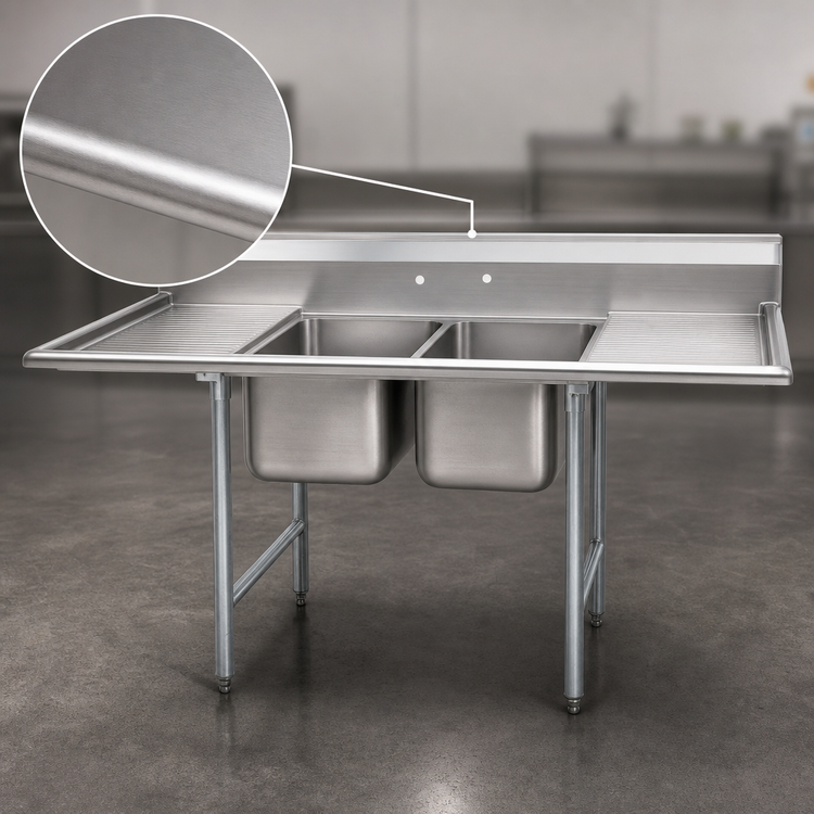 Product image #3 for Eagle Group Two-Compartment Stainless Steel Sink with Dual Drainboards, 72-1/4 Inch W