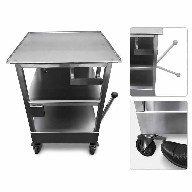 Product image #3 for Mobile Stainless Steel Slicer Equipment Stand with Undershelves and Sharpener Holder