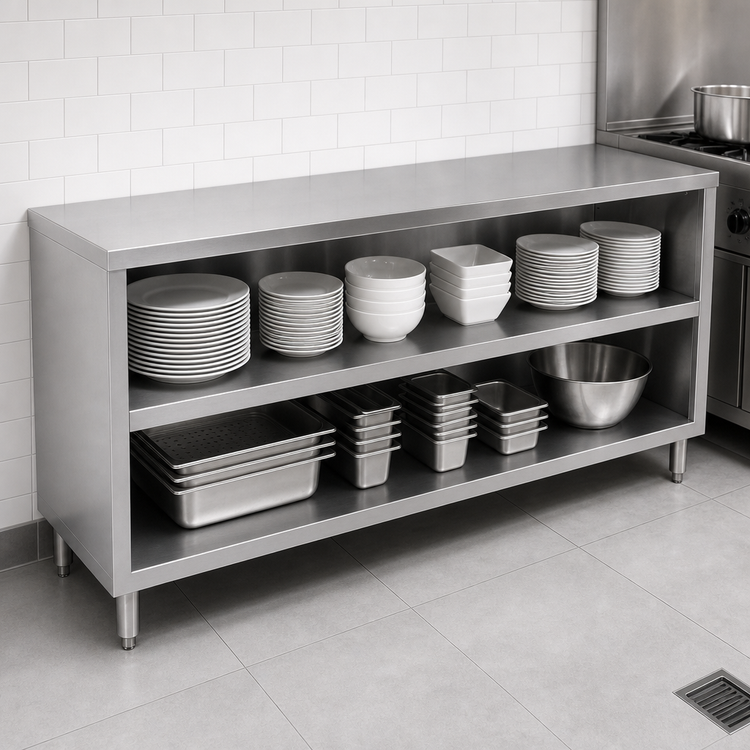 Product image #3 for John Boos Open Front Stainless Steel Dish Cabinet with Mid-Shelf, 120 Inch Wide