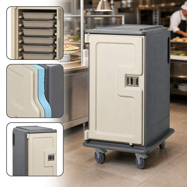 Product image #4 for Cambro MDC1418T16 Tall Profile Meal Delivery Cart, 16-Tray Capacity, 2 Compartments, 14 x 18 Tray Size, Granite Gray With Cream Door