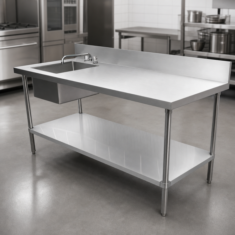 Product image #3 for 72-Inch x 30-Inch Stainless Steel Sink Table With Left-Side Prep Sink and Undershelf