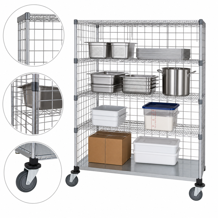 Product image #3 for Quantum 5-Shelf Wire Enclosed Mobile Cart, 36 x 24 x 69 Inches, 1200 lb. Capacity