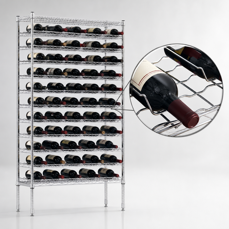 Product image #3 for Metro Super Erecta Cradle Wine Shelving Rack, 36 x 14 x 86-3/4 Inches, 153-Bottle Capacity, Chrome-Plated
