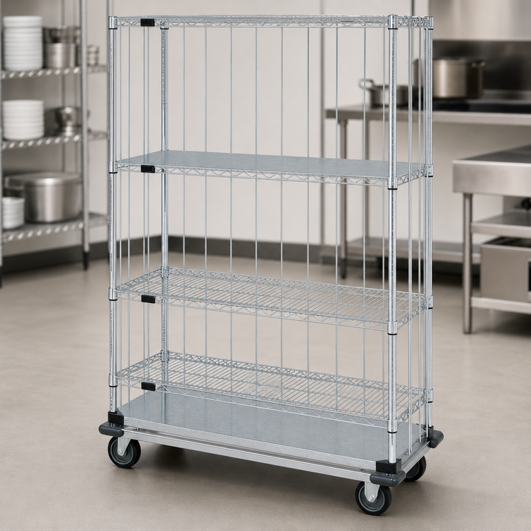 Product image #3 for Quantum Mobile Enclosure Cart, 36 Inch x 18 Inch x 81 Inch, 4 Shelves, Chrome Plated Finish