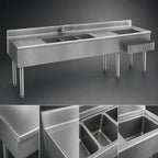 Thumbnail image #3 for Eagle Group 2200 Series BC9C-22R&L 108-Inch 304 Stainless Steel Underbar Combination Unit with 3 Center Sink Bowls, Dual Ice Bins and Drainboards