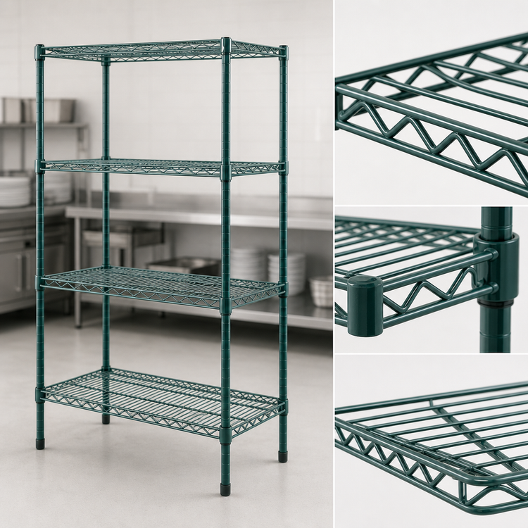 Product image #4 for Eagle Group Valu-Gard Double-Mat 4-Tier Freestanding Wire Shelving Starter Unit, 36 x 24 x 74 Inches, Green Epoxy
