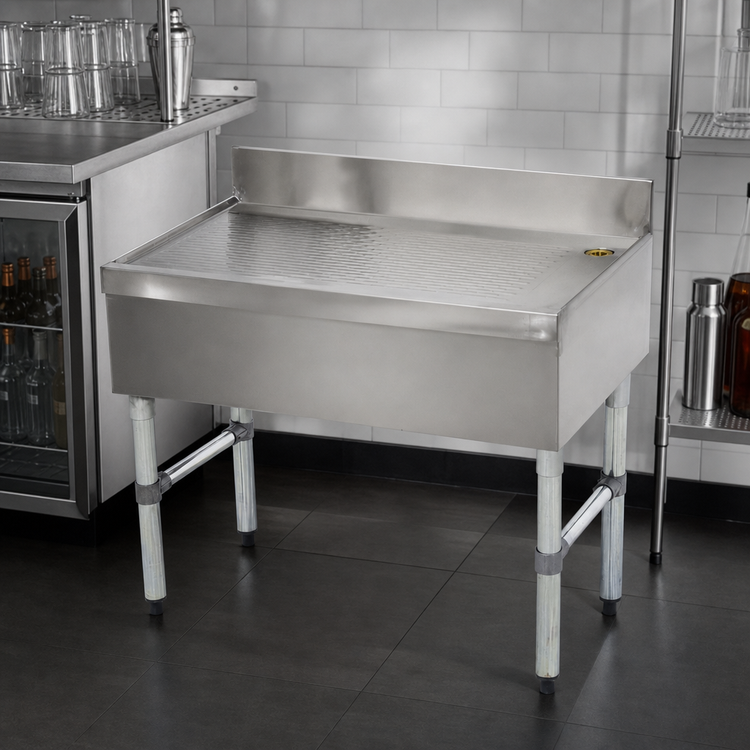 Product image #3 for Advance Tabco Underbar Basics Free-Standing Stainless Steel Underbar Drainboard, 36 x 21 Inches, with 4-Inch Backsplash