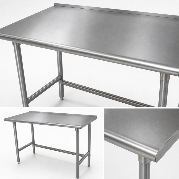 Product image #3 for Advance Tabco 72-Inch x 30-Inch 16-Gauge 304 Stainless Steel Work Table with 1-1/2-Inch Rear Up-Turn and Galvanized Open Base