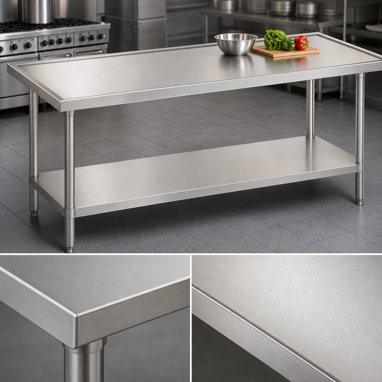 Product image #3 for Advance Tabco 84" x 36" 14 Gauge 304 Stainless Steel Work Table with Adjustable Galvanized Undershelf