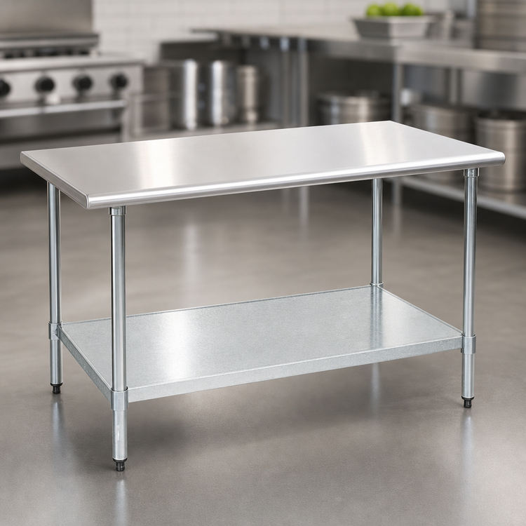 Product image #3 for BlendPort® Deluxe Series 72" x 30" Flat Top 16-Gauge 300 Series Stainless Steel Work Table with Adjustable Galvanized Undershelf
