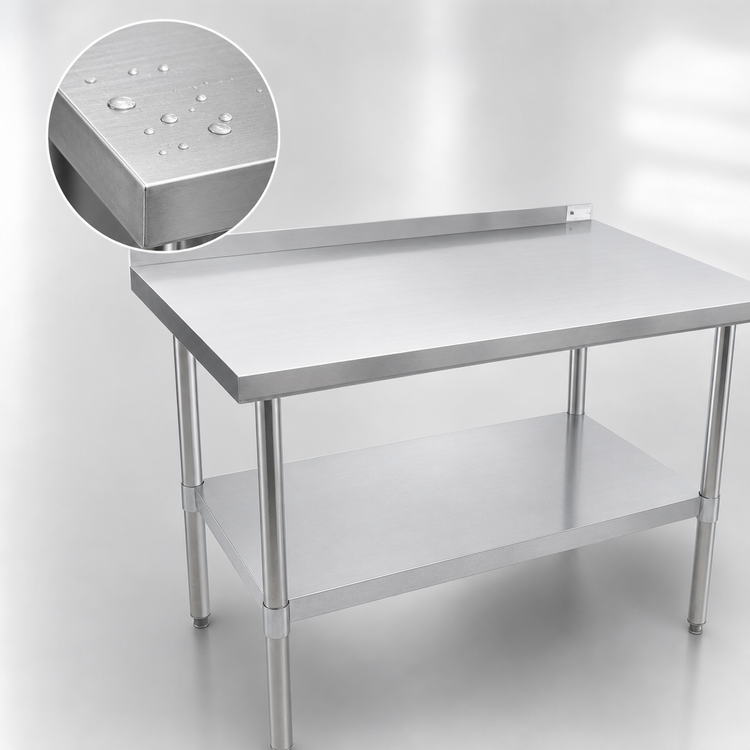 Product image #3 for John Boos Stallion 48-Inch x 24-Inch 18/430 Stainless Steel Budget Work Table with Backsplash and Undershelf