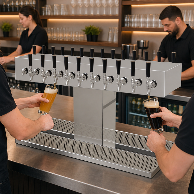 Product image #3 for Glastender DT-20-MFR Double-Sided Single-Column Countertop Draft Dispensing Tower, 20 Faucets, Mirror Finish
