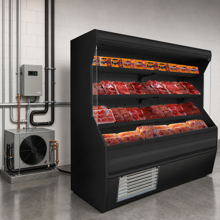 Product image #3 for Howard-McCray 32E Series 74-Inch Remote Meat Open Merchandiser with 3 Adjustable Shelves, Black, LED