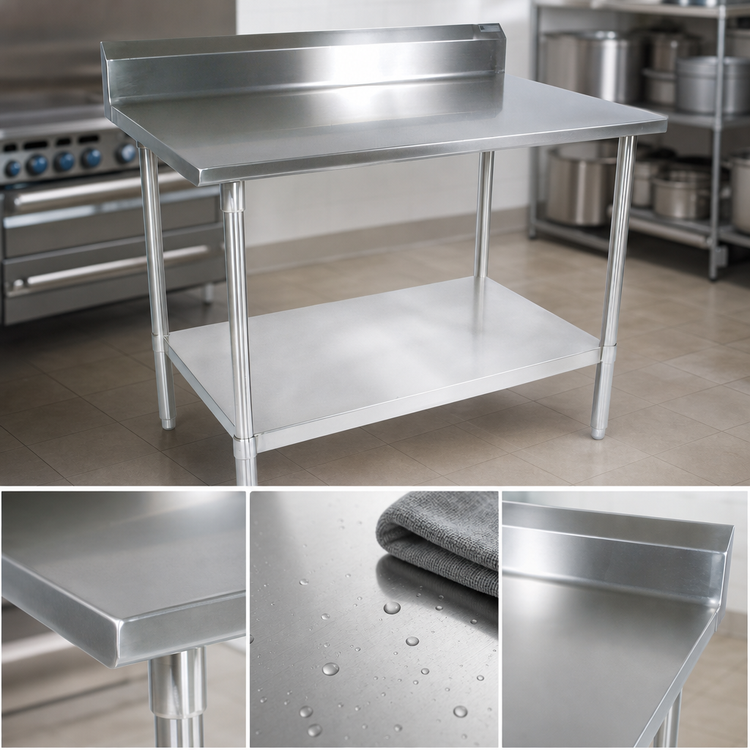 Product image #3 for John Boos Stallion 84 x 36-Inch 14-Gauge 300-Series Stainless Steel Work Table with 5-Inch Backsplash and Undershelf