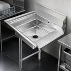 Thumbnail image #3 for Klinger's Trading SDT26L Left-to-Right Soiled Dishtable, 26" x 30", 20" x 20" Pre-Rinse Sink, 9" Backsplash, 16-Gauge 304 Stainless Steel