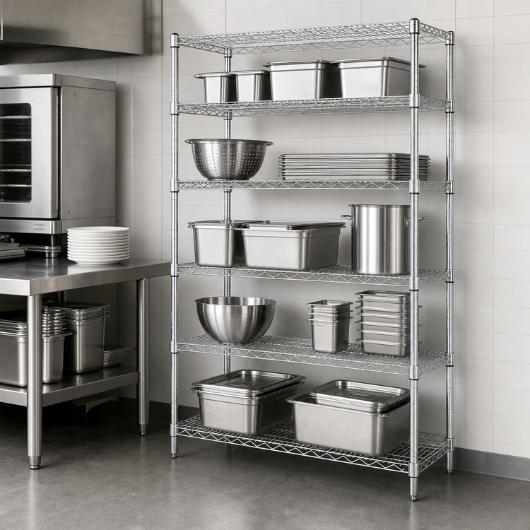 Product image #3 for Quantum 24"W x 18"D x 54"H 304 Stainless Steel Wire Shelving Starter Kit with 5 Shelves