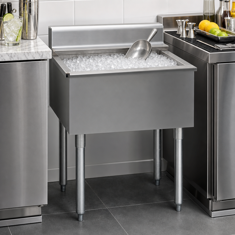 Product image #3 for Eagle Group 2200 Series Underbar Ice Bin/Cocktail Unit, 18" W x 24" D, 87 lb. Capacity, 16" Deep Stainless Steel Liner