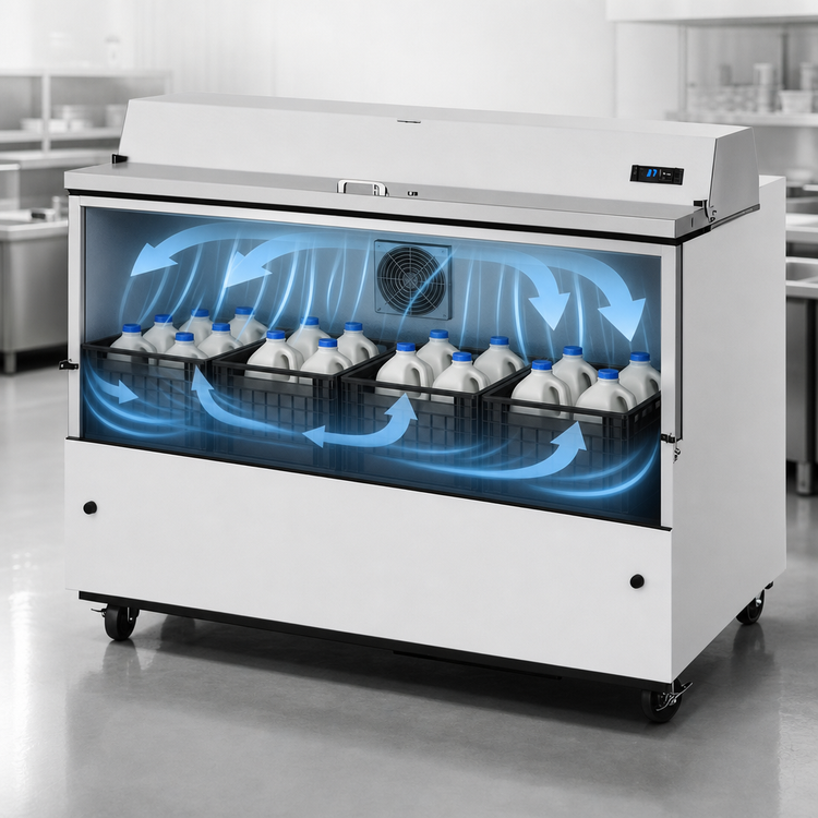 Product image #3 for True Mobile Milk Cooler Cart, 16-Crate Capacity, Forced-Air, White Vinyl Exterior