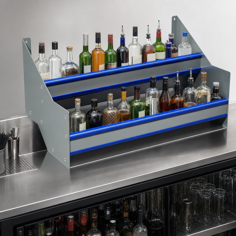 Product image #3 for Advance Tabco Prestige Signature Series Double Tier Stainless Steel Speed Rail, 96-Inch, 48-Bottle Capacity