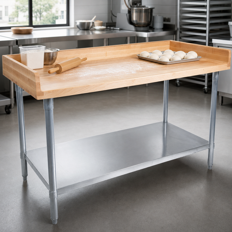 Product image #3 for John Boos DNS05A 108 x 24 Inch Baker's Top Wood Work Table with Galvanized Base and Adjustable Undershelf