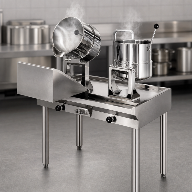 Product image #3 for Groen Direct Steam Hand-Tilt Kettle Cabinet Assembly with 20-Quart and 40-Quart Kettles, 48-Inch Stainless Steel Table