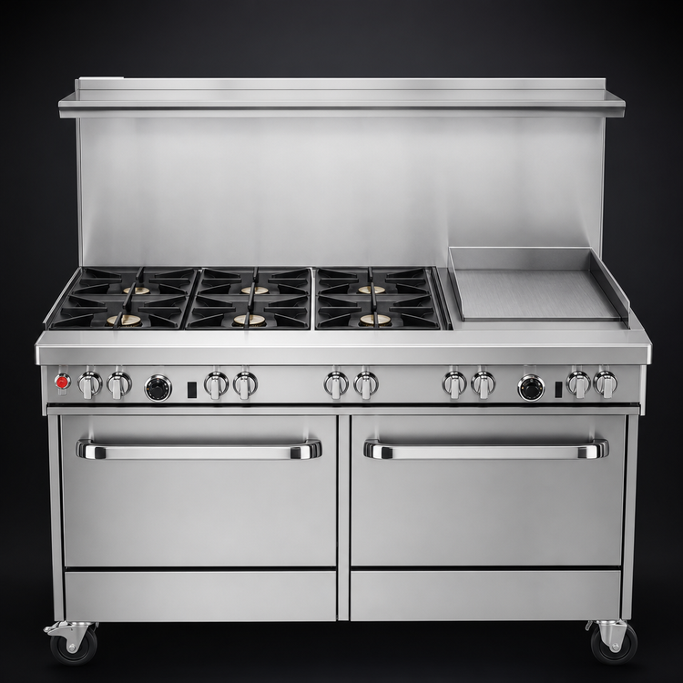 Product image #3 for Southbend Ultimate 60-Inch Gas Restaurant Range with 6 Burners, 24-Inch Griddle, Standard Oven, and Cabinet Base