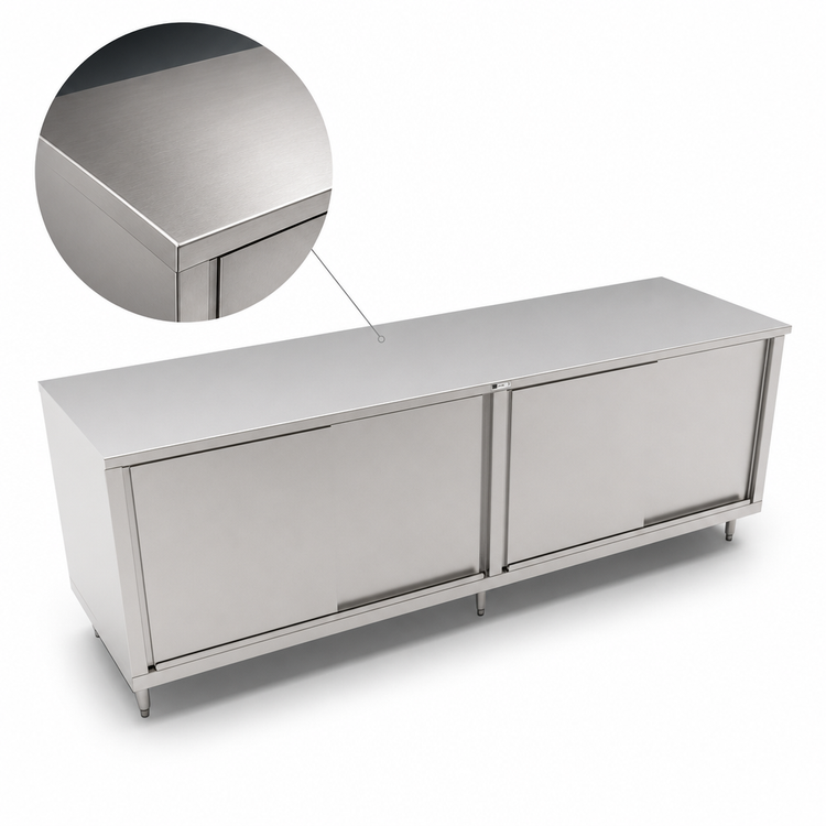 Product image #3 for John Boos 132-Inch x 36-Inch Enclosed Work Table with Sliding Doors and 14-Gauge Stainless Steel Flat Top
