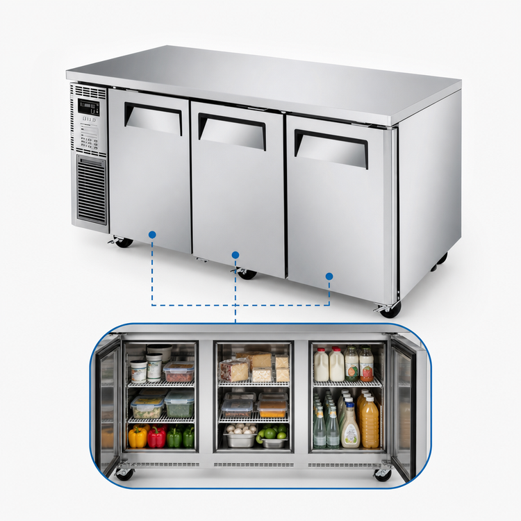 Product image #3 for Turbo Air J Series JUR-72S-N6 Narrow Three-Section Solid Door Side-Mount Undercounter Refrigerator