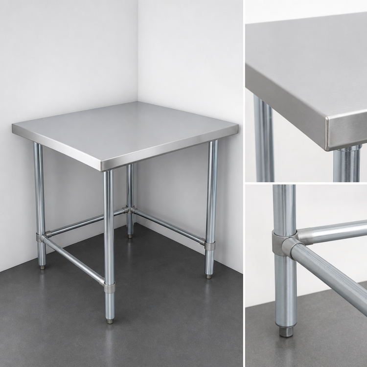 Product image #3 for BK Resources 30 x 30 Inch Stainless Steel Corner Work Table with Open Base
