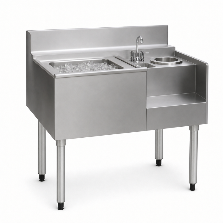 Product image #3 for Eagle Group 2200 Series Underbar Ice Bin/Cocktail Station with Blender Recess and 7-Circuit Cold Plate, 36W x 24D