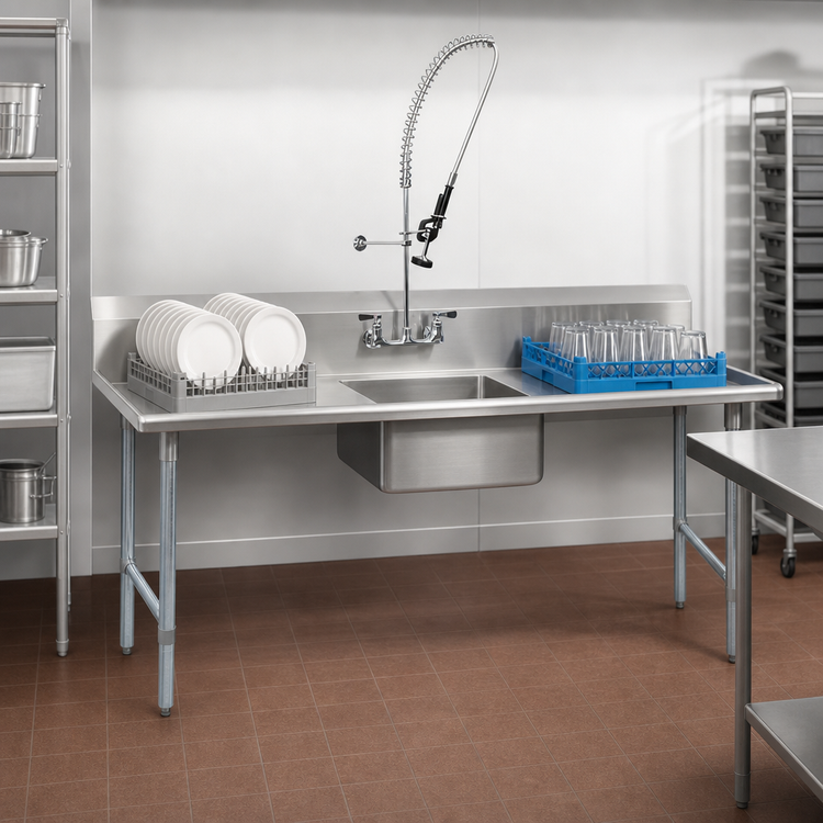 Product image #3 for BK Resources 72-Inch Straight Soiled Dish Table with Left-to-Right Operation, Pre-Rinse Faucet, and Galvanized Legs