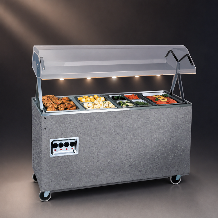 Product image #3 for Vollrath 2-Series Affordable Portable 3-Well Mobile Hot Food Station with Buffet Breath Guard, Lights, and Enclosed Storage Base