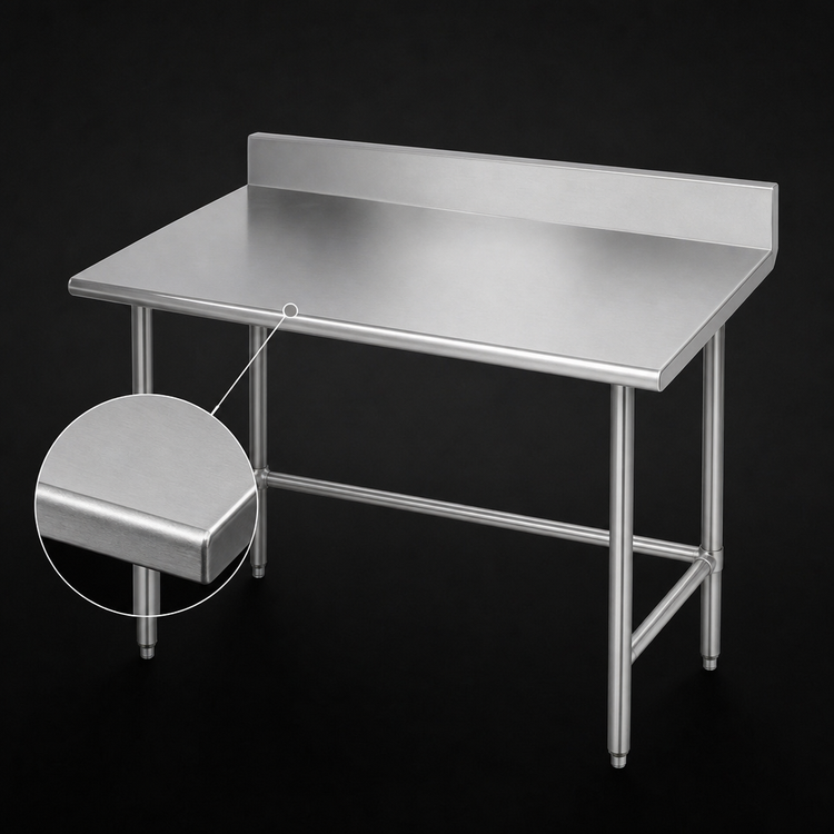 Product image #3 for Advance Tabco 84-Inch x 30-Inch 16-Gauge 304 Stainless Steel Work Table with 5-Inch Backsplash