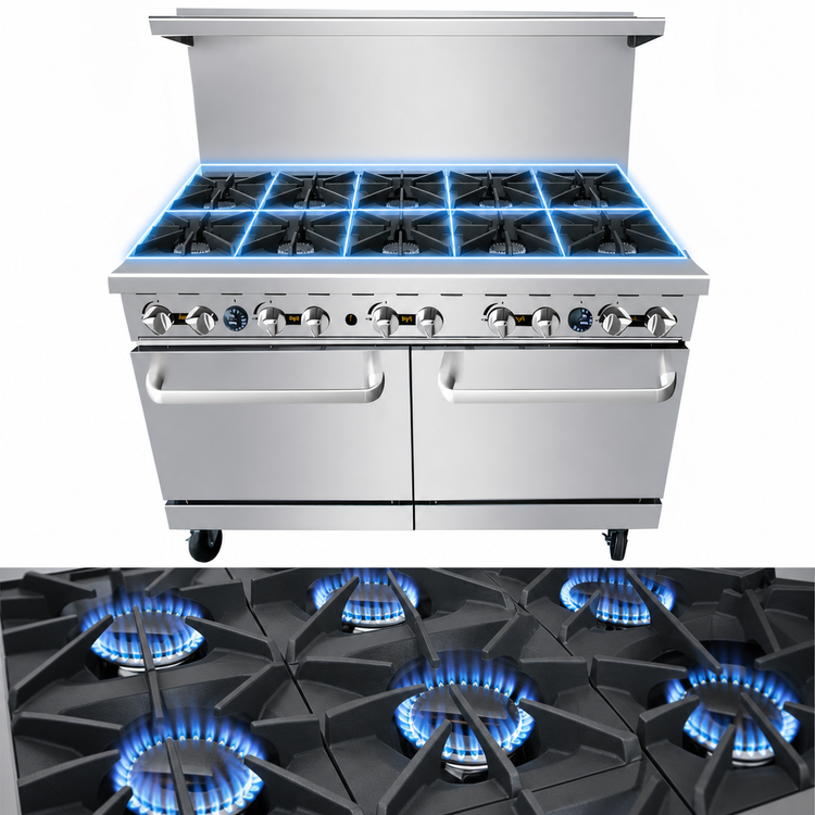 Product image #4 for CookRite 60-Inch 10-Open-Burner Propane Gas Range with 2 Standard Ovens and Hi-Shelf
