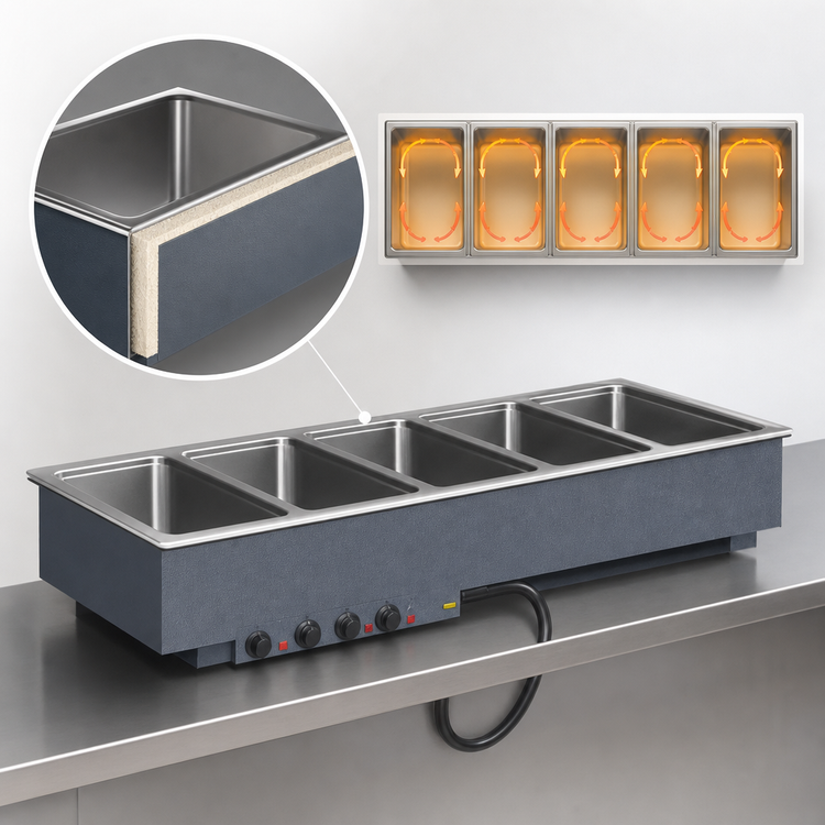 Product image #3 for Vollrath 5-Well Drop-In Electric Hot Food Well Unit with Manifold Drain and Thermostatic Controls