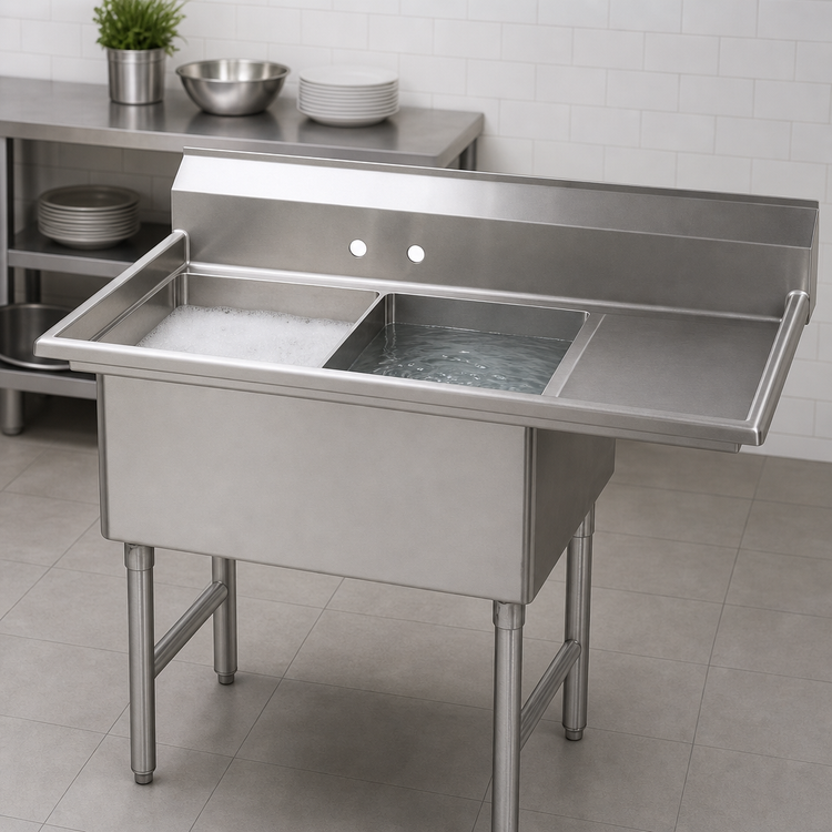Product image #3 for Advance Tabco 2-Compartment Fabricated Sink with 18-Inch Right Drainboard, 20 x 30 x 14-Inch Bowls