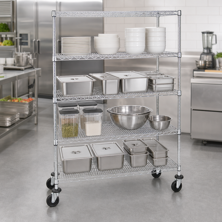 Product image #3 for Metro Super Erecta 4-Shelf Wire Stem Caster Cart with Polyurethane Casters and Chrome Plated Posts, 48 x 21 x 69 Inches, 900 lb. Capacity