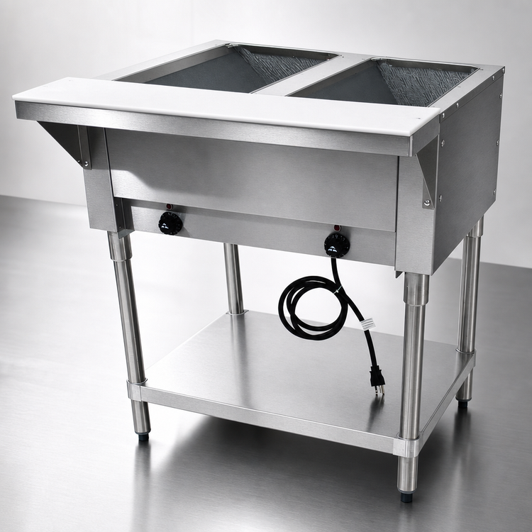 Product image #3 for Triumph Supreme 2-Well Electric Open-Well Hot Food Table with Stainless Steel Top, Undershelf, and Cutting Board Shelf, 120V