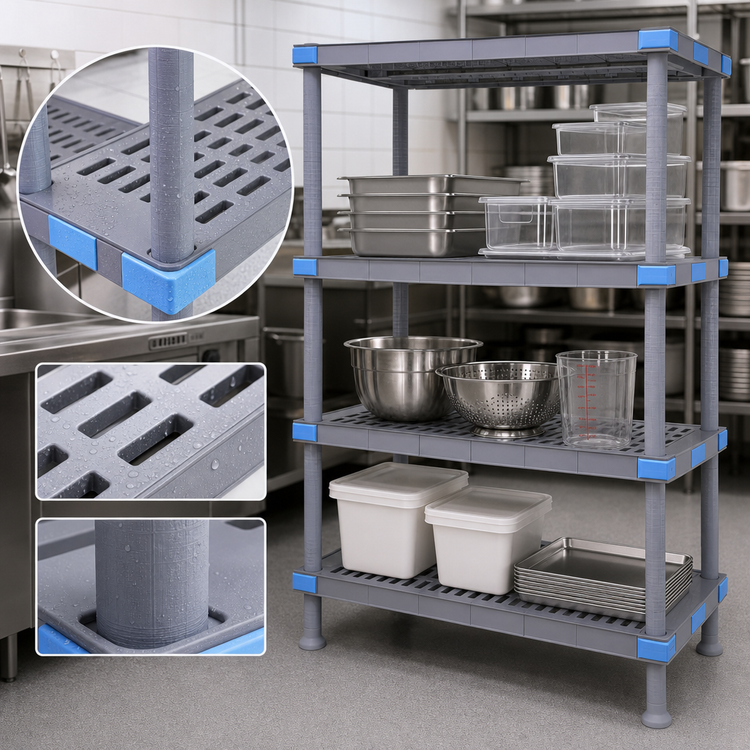 Product image #3 for Millenia 36-Inch W x 21-Inch D x 62-Inch H Polymer Stationary Starter Shelving Unit with 4 Open Grid Shelves