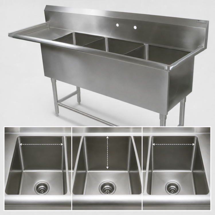 Product image #3 for John Boos Pro-Bowl 3-Compartment Stainless Steel Sink with Left Drainboard