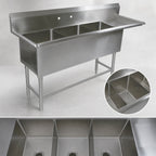 Thumbnail image #3 for John Boos Pro-Bowl 43PB16204-1D18R 3-Compartment Stainless Steel Sink, 18-Inch Right Drainboard, 14-Gauge, 10-Inch Backsplash