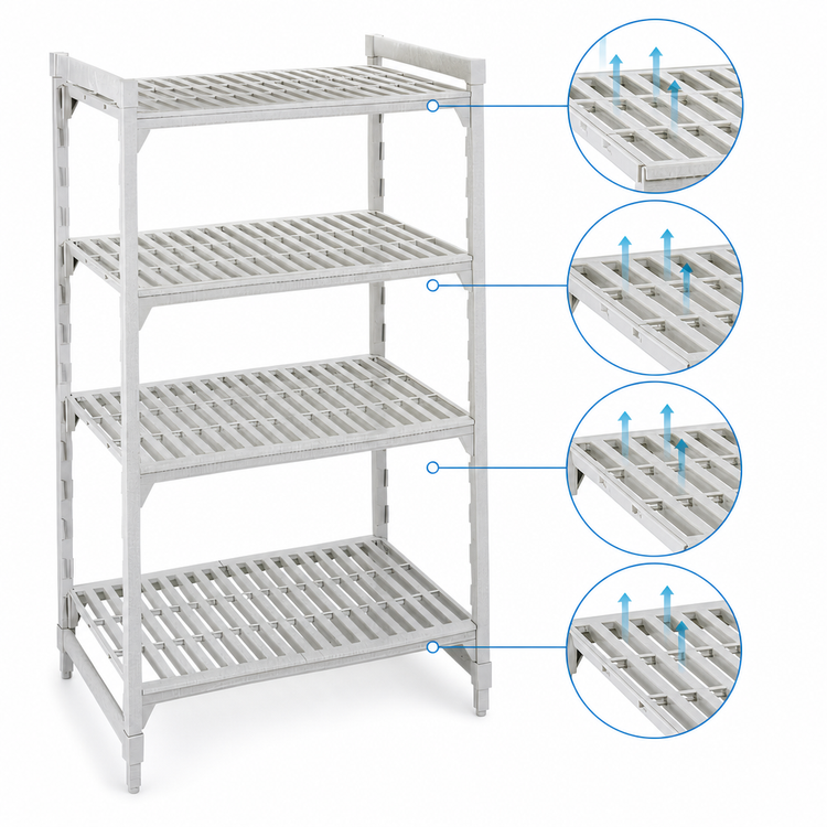 Product image #4 for Cambro Camshelving Premium 4-Shelf Vented Stationary Starter Polymer Shelving Unit, 18" x 72" x 84"